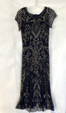 Pisarro Nights Navy Blue Beaded & Sequinned Evening Cocktail Gown Dress Size 6