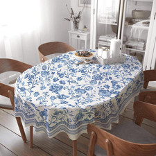 Oval Tablecloth 60x84 Blue Floral French Country Farmhouse Table Cover