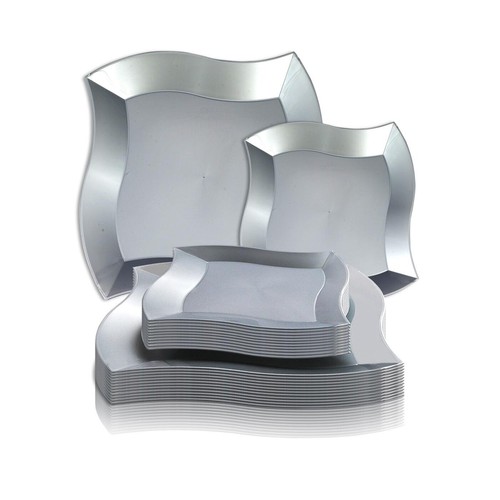 Disposable Plastic Dinnerware Set Party Package Square Wave Design Dinner Plates - Picture 43 of 57