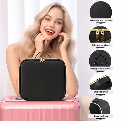 Multifunction PU Cosmetic Bag Makeup Case Organizer with LED Light and Mirror US
