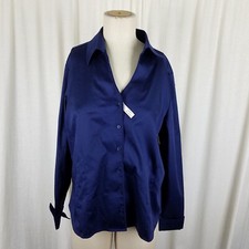 Coldwater Creek Waist Detail No Iron Shirt Top Button Up Blouse Womens PL Cuffed