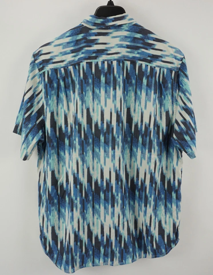 Tommy Bahama Mens XL Short Sleeve Blue White Aztec Southwestern Silk Blend Shirt - Image 2 of 4