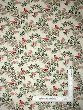 Christmas Cardinal Birds Branches Cotton Fabric Makower Silent Night By The Yard