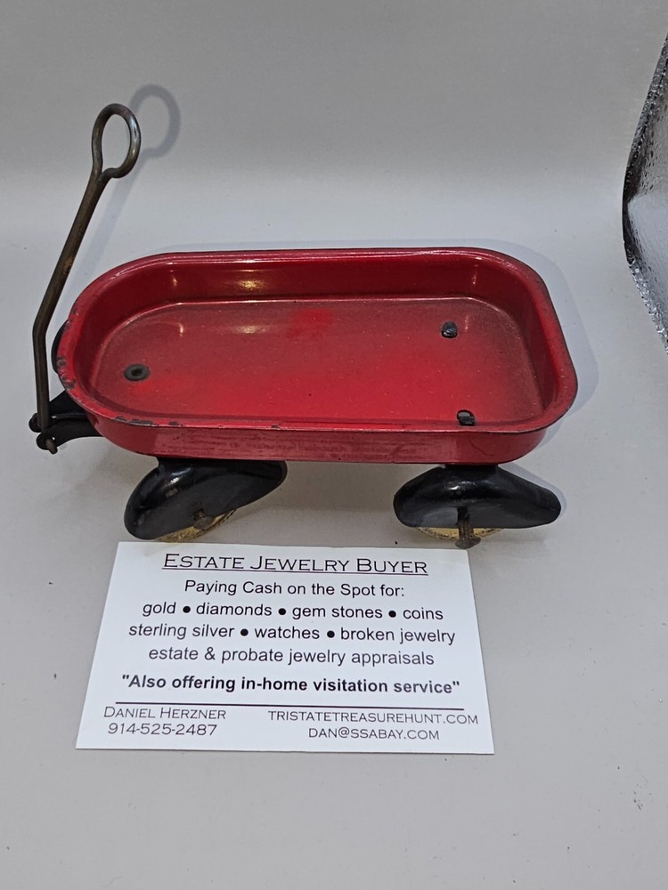 Antique 1930s Pressed Steel Child's Toy Mini Miniature Wagon Decorative Display