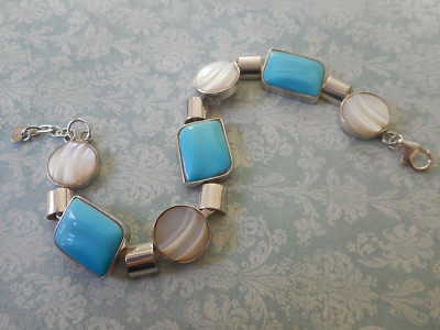 Jay King DTR Sterling Turquoise & Mother of Pearl Link Bracelet  RE54AW