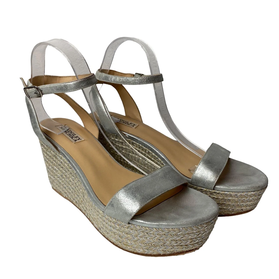Badgley Mischka Mujer Plataformas Tacón Cuña Alpargatas Plata Talla 9.5 Foto 3 de 4