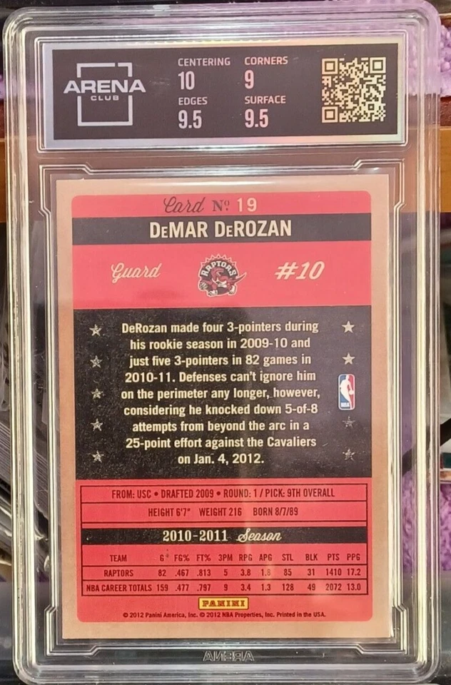 DeMAR DeROZAN 2011-12 Panini Past and Present #19 ARENA CLUB 9.5 - Image 2 of 2