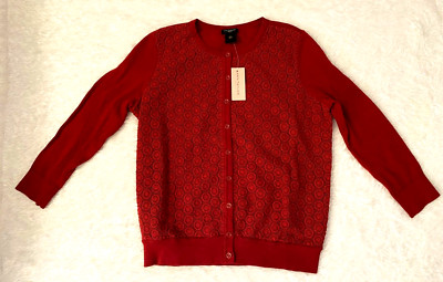 NEW Ann Taylor Factory Red Oval Design Sweater Small Petite Orig. $69.99