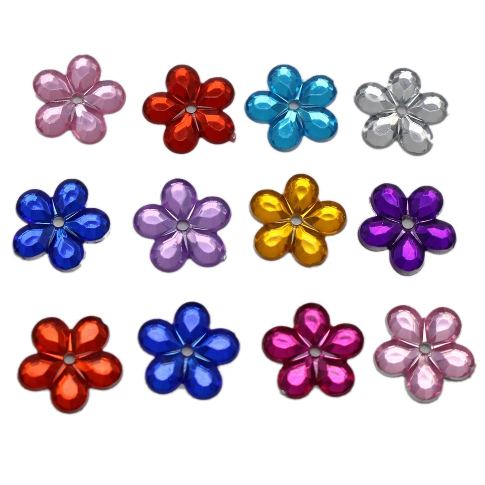 200 Mixed Color Acrylic Flatback Flower Sewing Rhinestone 12mm Sew on Beads - Image 2 of 4