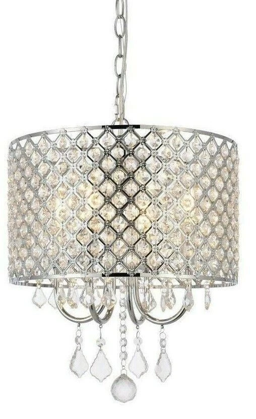 Chandelier Bedroom Dining Room Crystal Pendant Ceiling Light Fixture Chrome 14in - Image 4 of 4