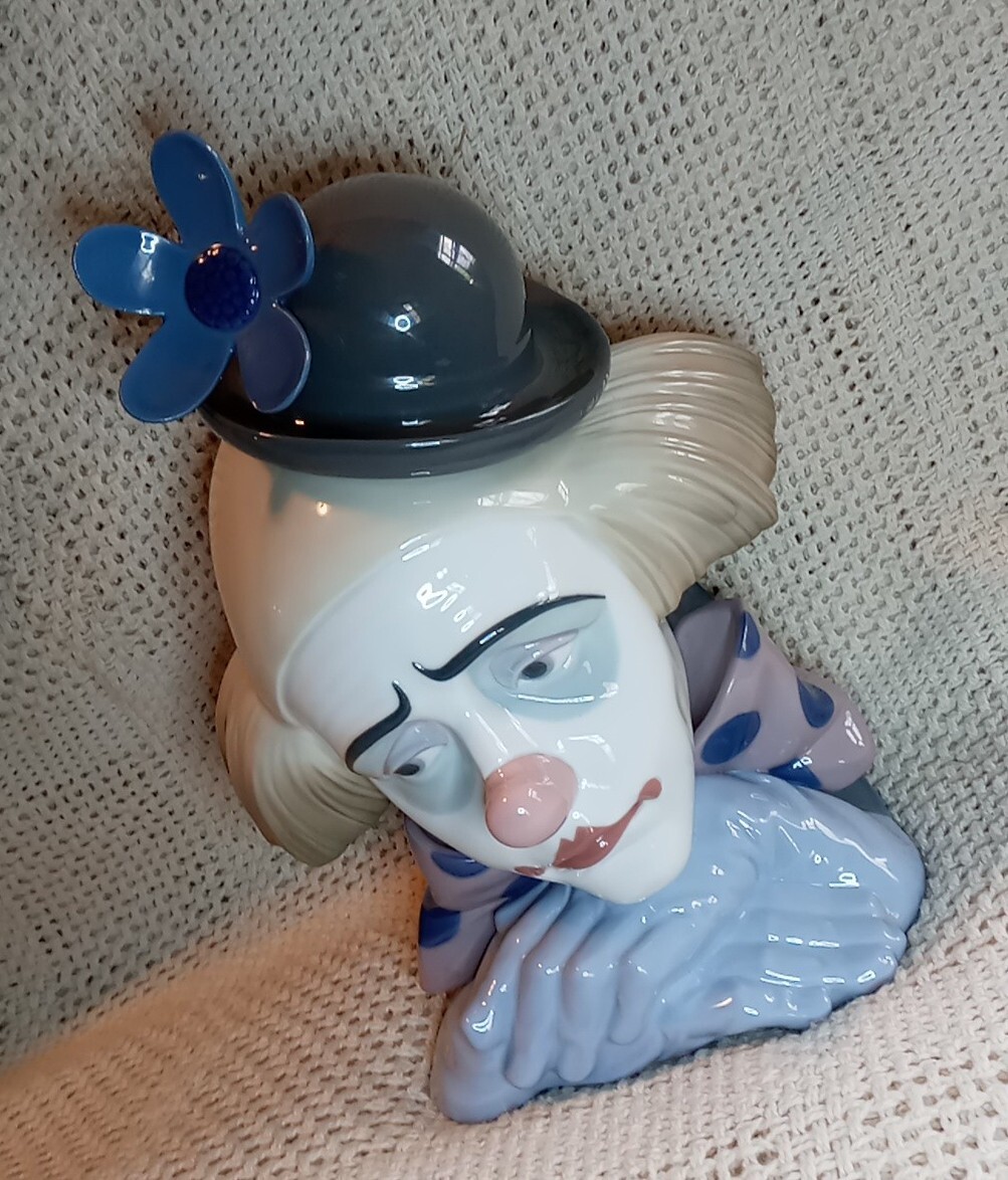 Original LLadró Pensive Clown Head Bowler Hat, 5130 Retired Circus