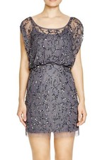 AIDAN MATTOX ~ Gray Mesh Sequins Overlay Blouson Party Dress 2 NEW $295
