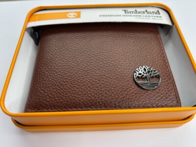 TIMBERLAND COGNAC LEDER FALTBARE GELDBÖRSE PASSETUI NEU IN GESCHENKDOSE METALLLOGO
