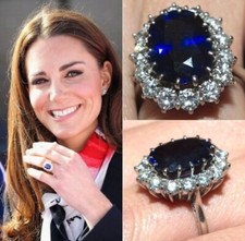 Kate Middleton 7.50 CT Oval Cut Blue Sapphire Halo Celebrity Inspired Ring