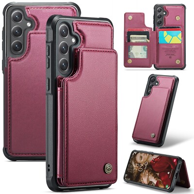 For Samsung Galaxy S25 Plus Magnetic Card Wallet Bag PU Leather Back Phone Case