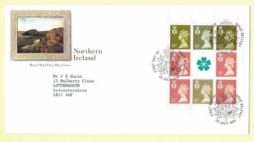 GB PRISTINE First Day Cover FDC Northern Ireland Booklet Pane 1994 Belfast