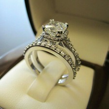 2.60 Ct Cushion Cut Diamond Halo Bridal Engagement Ring Set 14k White Gold Over