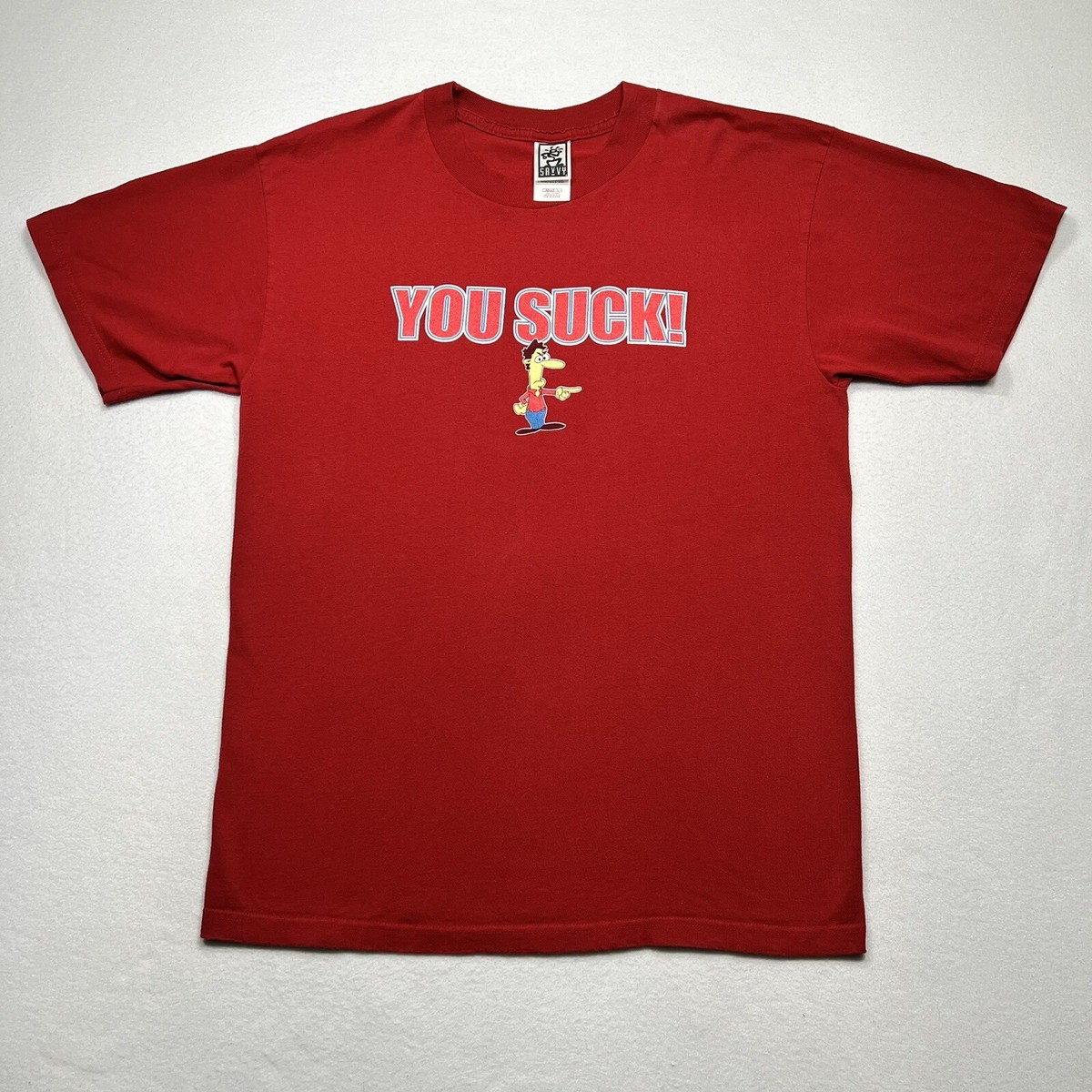 VTG 90s You Suck! Old Man Graphic Funny Skateboarding T-Shirt Sz L