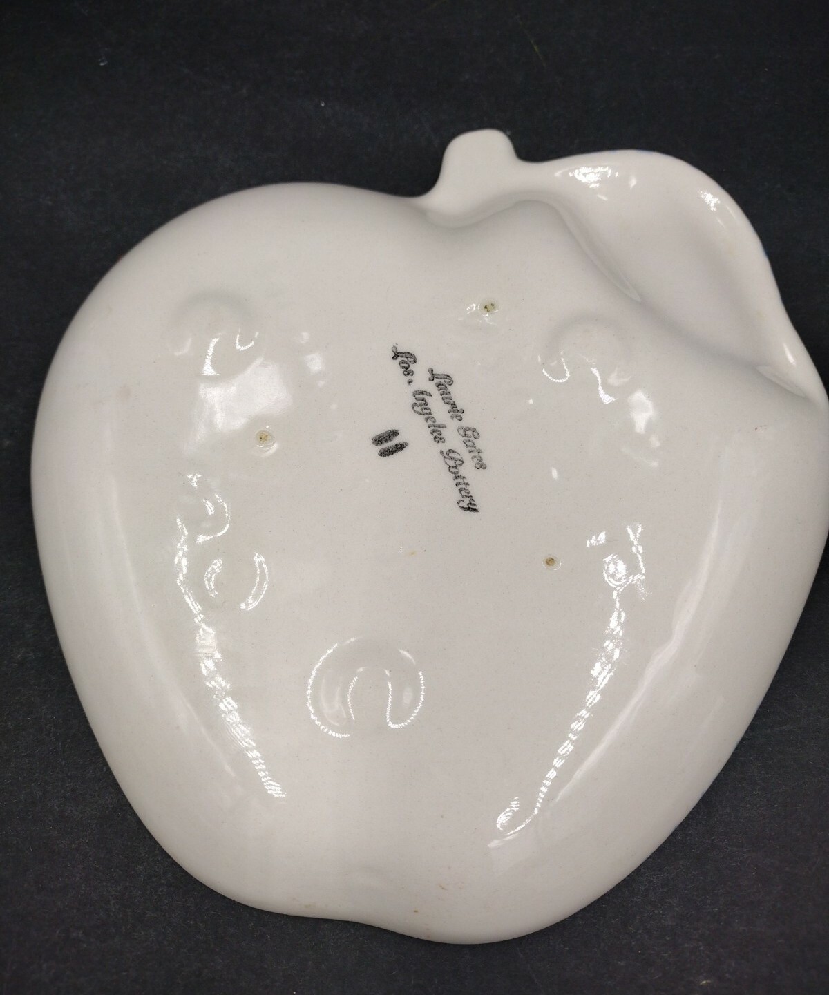 Los Angeles Pottery Candy Dish Apple Shape Blue White Sponge-ware doll house