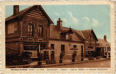 Old postcard Fontaine-le-Sorét - café - restaurant - tobacco - telephone cabin (297050)