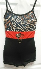 New Shorty Unitard Boycut Feline Print Black spandex Heart Motif Intermediate ch