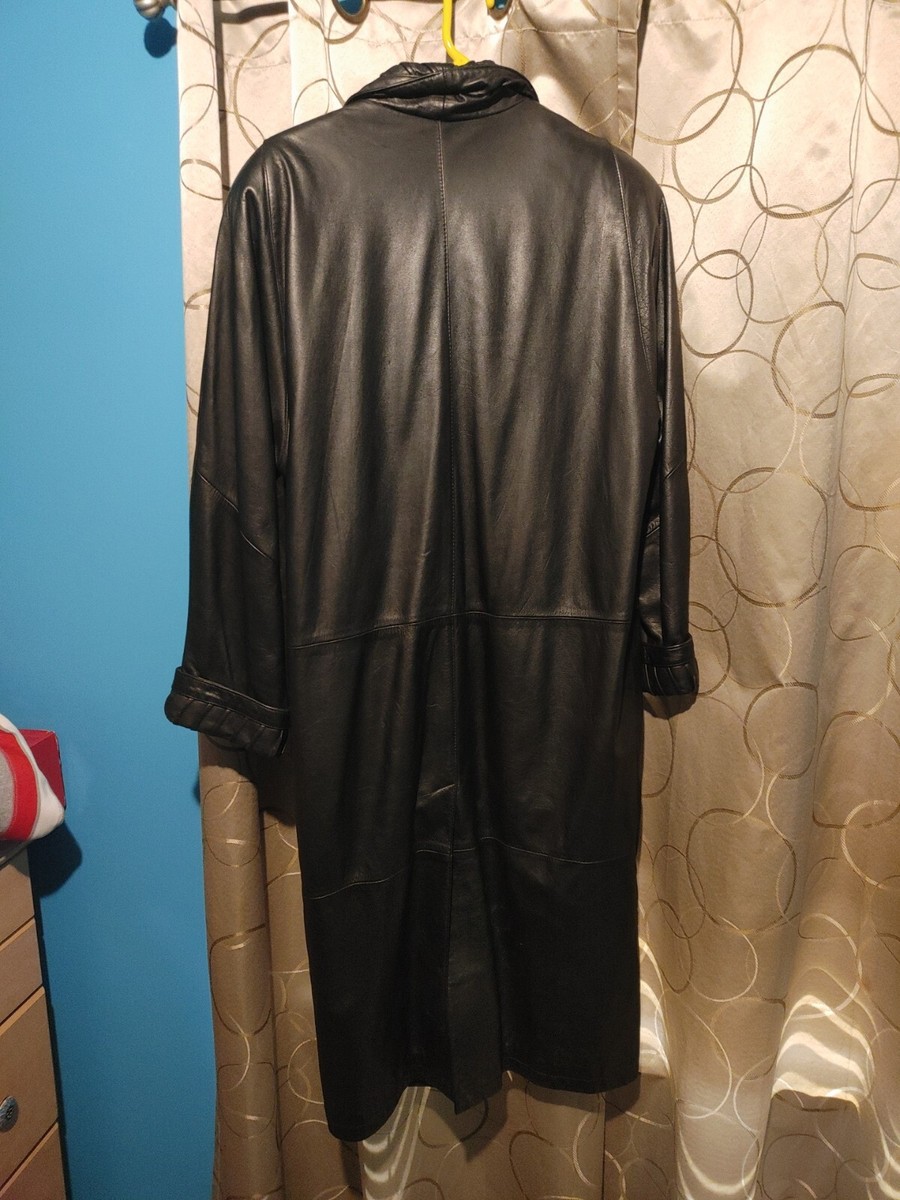 VINTAGE JF Jacqueline Ferrar Black Leather Long Trench Coat VINTAGE JF Jacqueline Ferrar Black Leather Long Trench Coat