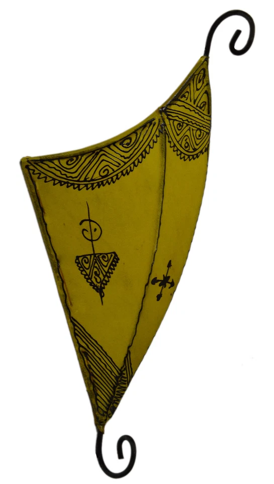 Aplique de pared marroquí accesorio de luz decorativo henna piel de cabra hecho a mano amarillo Foto 2 de 3