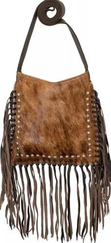 American West Fringed Genuine Leather Cowhide Cowgirl Messenger Bag - Picture 2 of 9