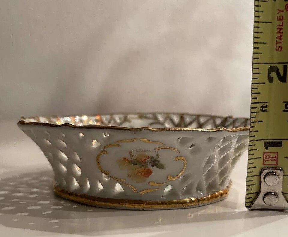 Vntg Schumann Germany Oval Dish Chateau Dresden Flowers Lattice Edge