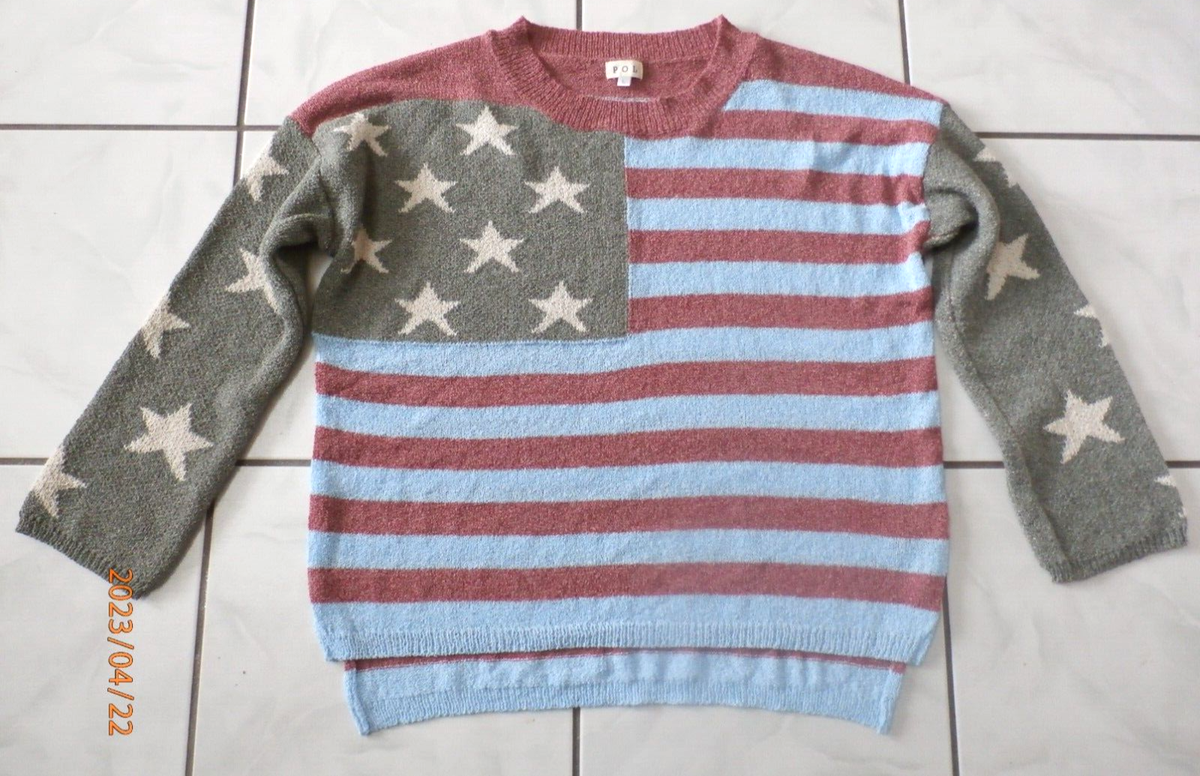 POL Red White Blue Flag Americana Sweater Top womens Size L