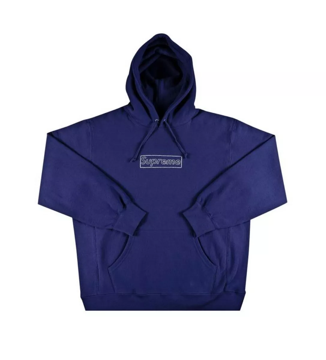 Supreme KAWS Chalk Logo Hooded Sweatshirt Navy Hoodie Box Logo