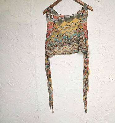Chandelier Women's Colorful Fringed Tank Top Hippie Bohemian Disco Y2K Medium