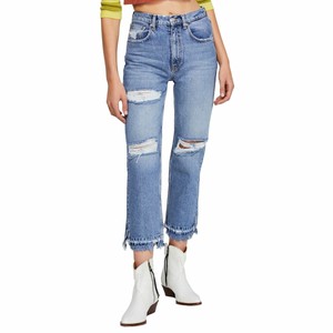 ripped high rise straight leg crop raw hem jeans