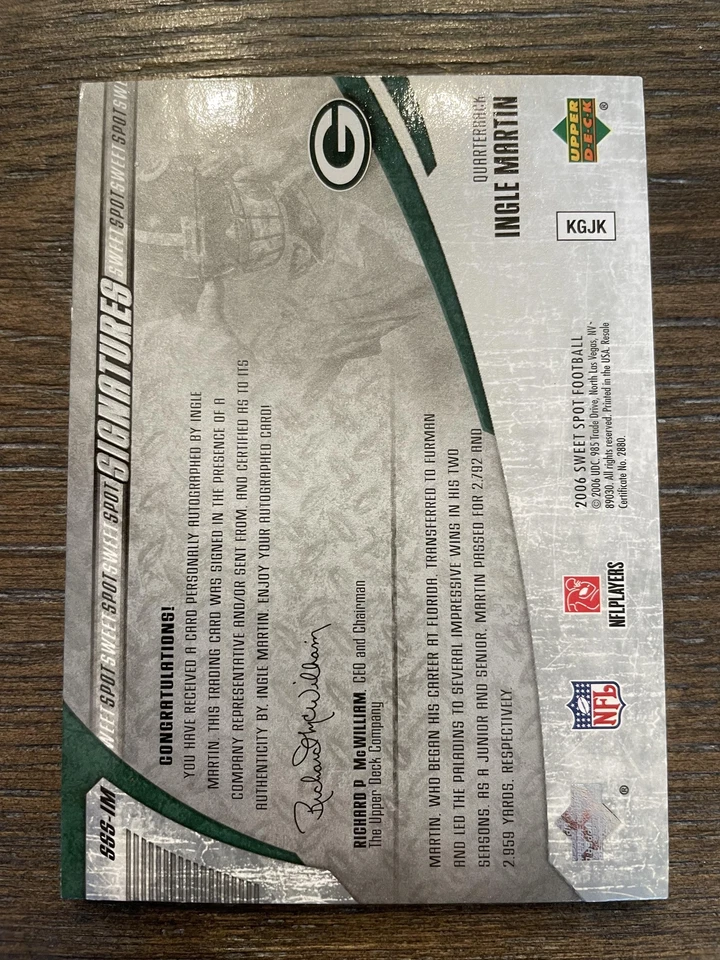 2006 Upper Deck Sweet Spot #SSS-IM Ingle Martin Signatures - Image 2 of 2