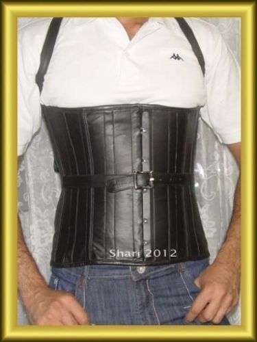  Black Waist Stylish Corset made by 100% Real Leather  XS to 7XL - Picture 1 of 5