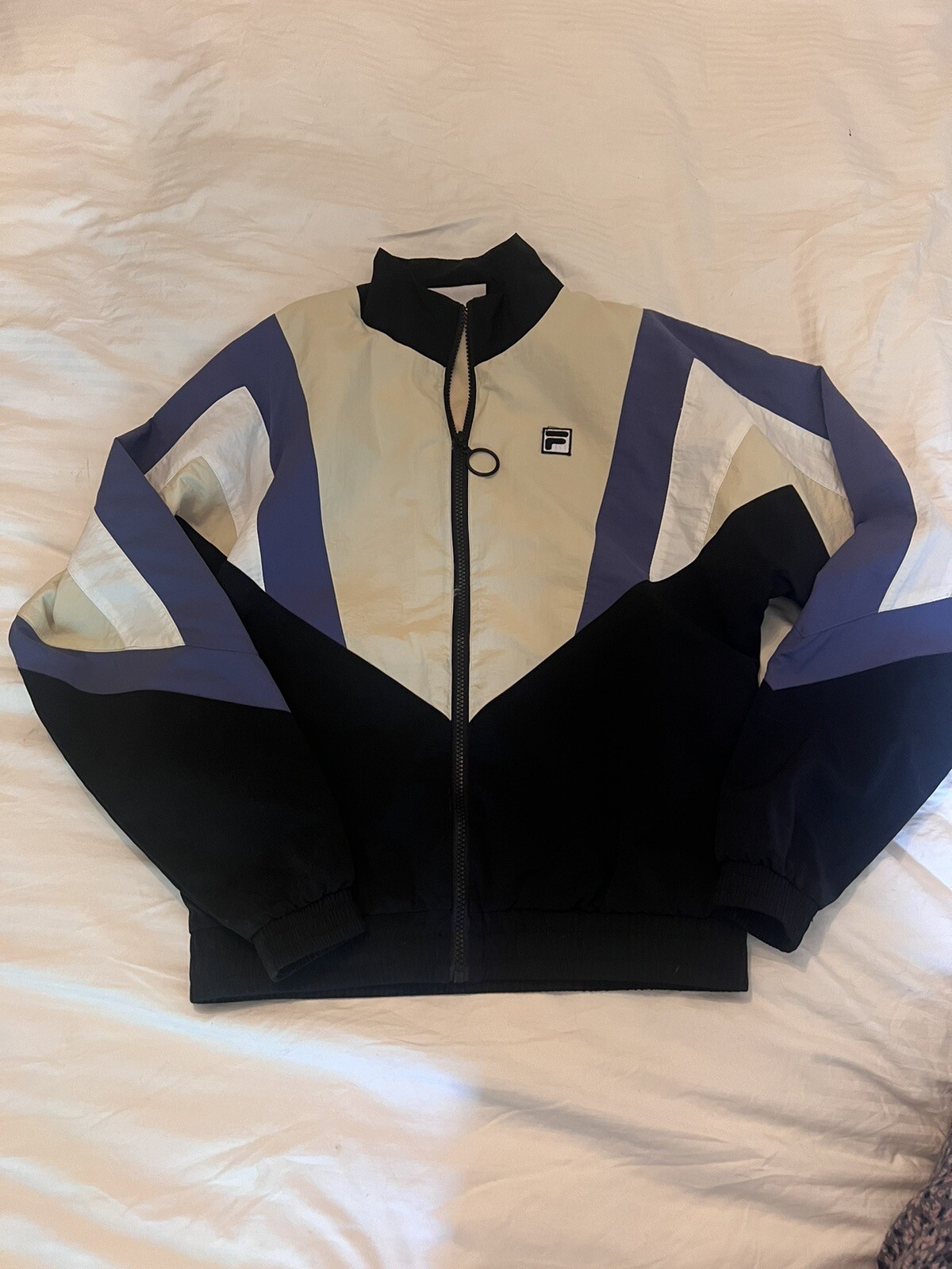 Giacca frangivento FILA 90 anni '90 retrò nera viola crema cerniera intera XS