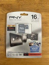 PNY 16 GB Class 10 Micro SDHC Memory Card W Adapter-New- Made in Korea
