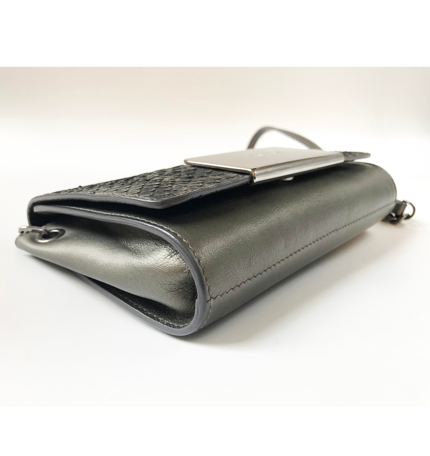 Small reptile leather purse, gray python mini bag… - image 5