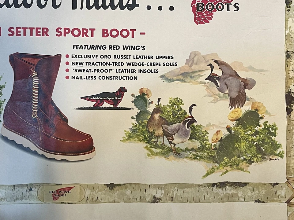 Cartel de bota deportiva vintage años 50 Frederick Sweney Red Wing Zapatos Irish Setter Foto 3 de 4