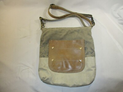 Myra Bag Western Leather & Upcycled Canvas Shoulder Bag For Women - Crossbody, 13.5x11.25x4 Inches