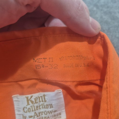Vintage Arrow Shirt Mens Large 15.5 Orange Sanforized Dacron Button Up 60s USA - Picture 3 of 9