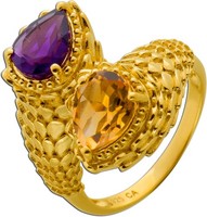 Citrin Ring Silber Vergoldet Nat. Afrikanischer Amethyst Nat. Citrin