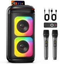 Karaoke Machine with 2 Wireless Microphones, Portable Bluetooth Black