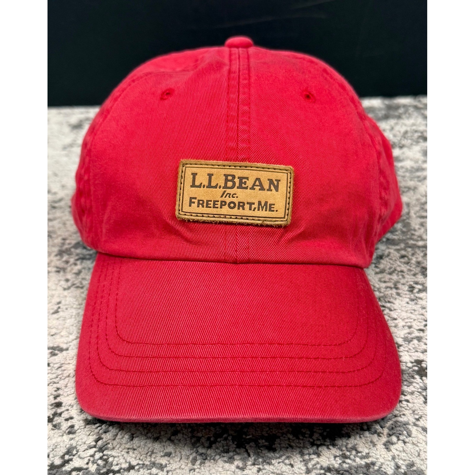 L.L. Bean Hat Red Leather Patch Adjustable Strapback Baseball Cap