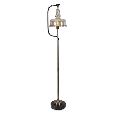 UTTERMOST 28193-1 ELIESER ANTIQUE BRUSHED BRASS RUST BLACK INDUSTRIAL FLOOR LAMP