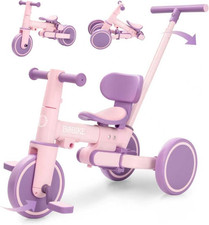 5-in-1 Toddler Tricycle with Push Handle Backrest - Easy Assembly Purple