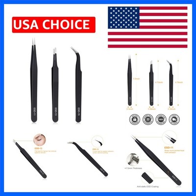 3PCS Multipurpose Precision Tweezers - ESD Protection for Electronics & Crafting