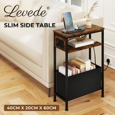 Slim Side Table with Charging Station Storage Narrow End Table Sofa Living Room