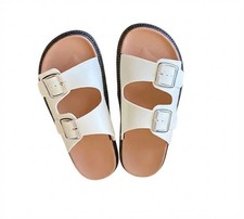 Womens Double Buckle Slide Sandals Two Strap Flat Footbed Shoes Summer Beach Cas