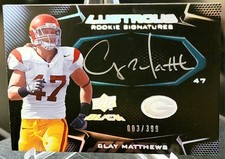 2009 UD Black Lustrous Signatures CLAY MATTHEWS RC /399  AUTO #111 USC/ Packers
